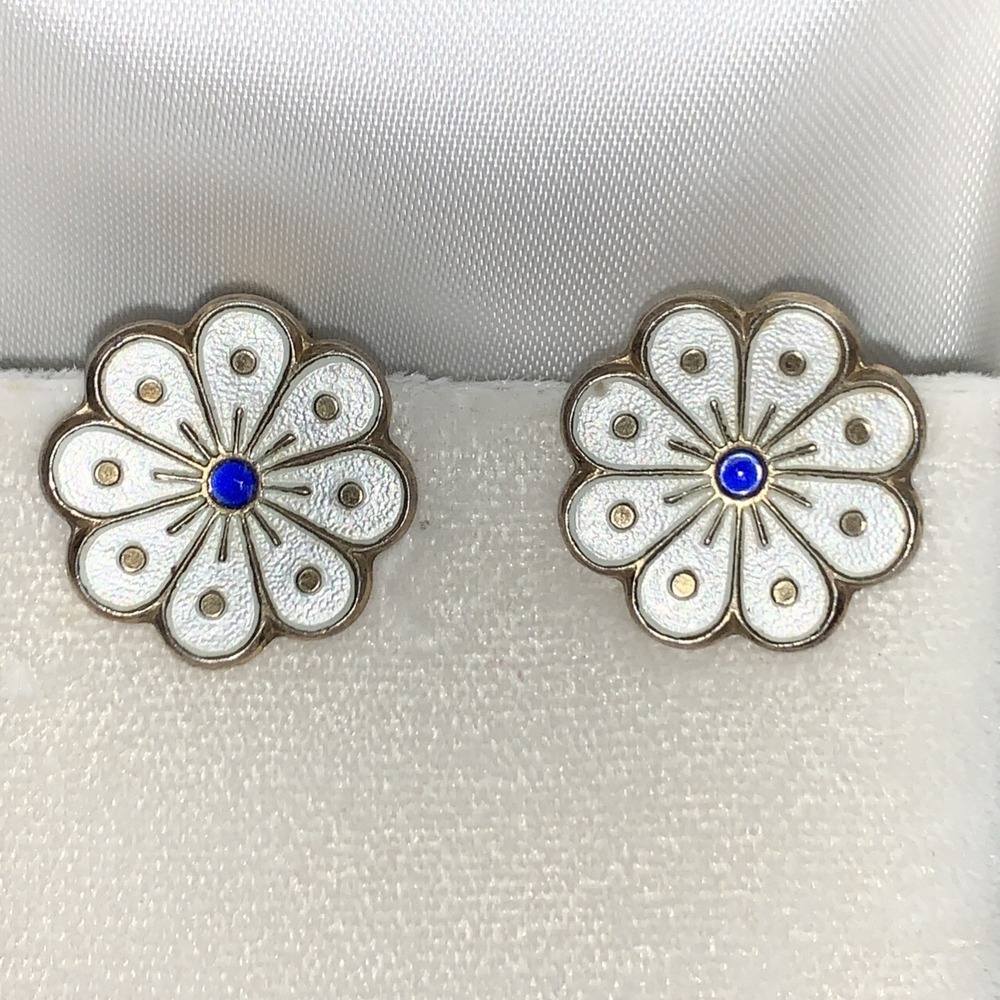Vintage Sterling Silver Enamel David Andersen Norway Flower Clip On‎ Earrings 💗